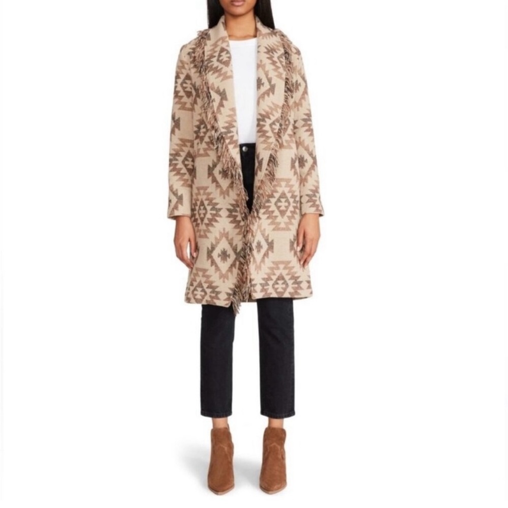 BB Dakota by Steve Madden Fringe Shawl Collared Coat
